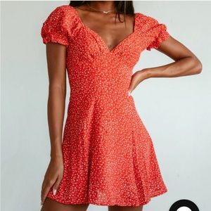 Princess Polly Baily Red Floral Puff Sleeve Mini Dress Size 6